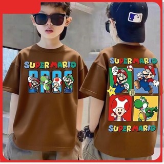 2026 Áo thun  trẻ em tay ngắn cotton thoáng khí in hình super mario Phù hợp cho trẻ em tay ngắn năm mới