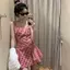 Váy đeo chéo kẻ sọc nhỏ màu đỏ mùa hè Váy chữ a không tay