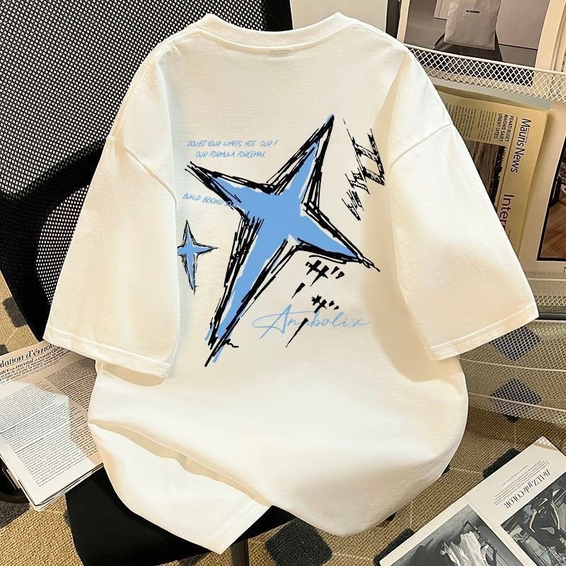 （Giao hàng 24h）Angela Áo Phông In Hình Graffiti Ngôi Sao, Unisex, 100% Cotton, Dáng Rộng Vừa Vặn, Cổ Thuyền Áo Th
