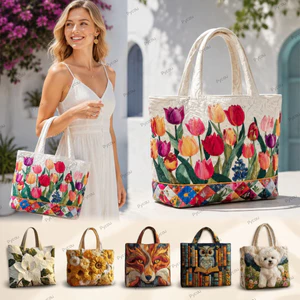 Túi Tote In Hình Nữ PYCOU, Túi Xách Du Lịch Vải Vintage, Thời Trang Hợp Thời Trang 2D In Hoa Văn Dung Tích Lớn Nhẹ Sang Trọng Túi Đeo Vai Nữ Cô Gái