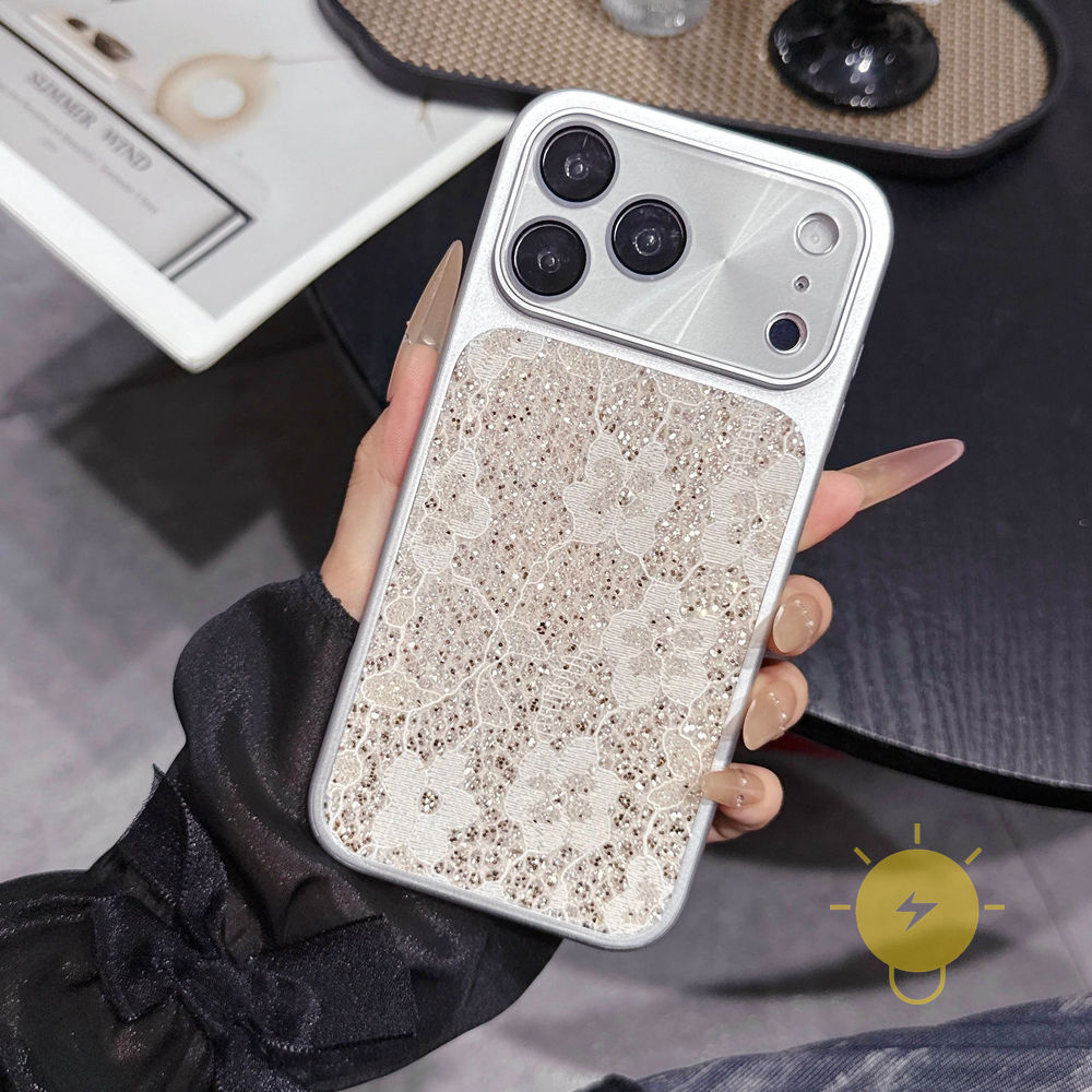Phone Case For iPhone 17 Pro Max 16 15 14 TPU Lace Glitter Powder Heat Dissipation Glitter Powder Aesthetic Korean Cute