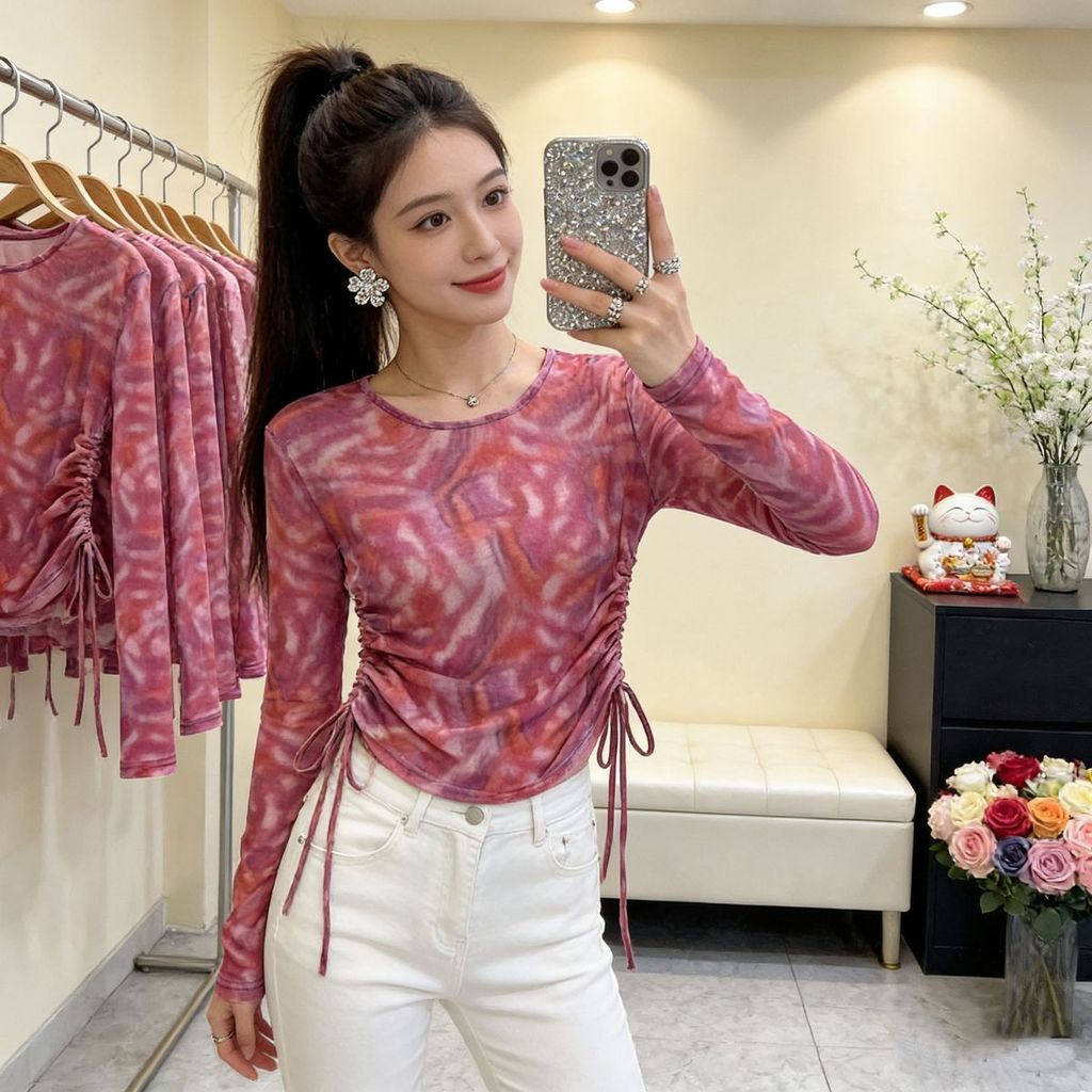 Áo Lưới Mỏng Tay Dài Nhuộm Màu Thời Trang Mùa Hè