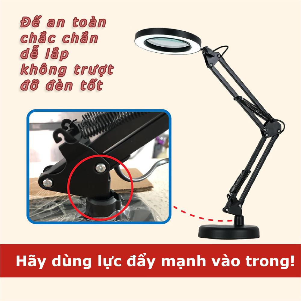 Kính lúp kẹp bàn tích hợp đèn kính lúp Led 12W, biến hóa linh hoạt thành kính lúp để bàn khi cần