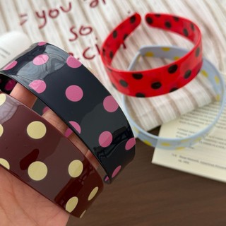 Kovoi / Hàn Quốc Retro Lớn Chấm Bi Acetate Tấm Băng Đô Thời Trang Phù Hợp Với Tất Cả Trận Đấu Rộng Vành Áp Lực Đầu Lâu Cao Đầu Lâu Top Mũ Nhỏ