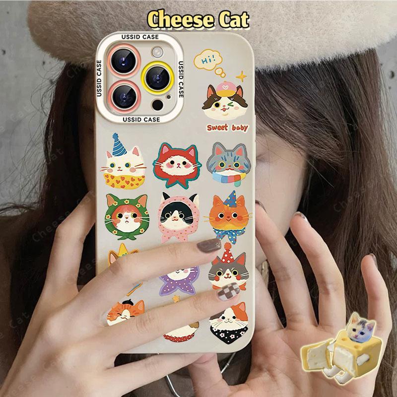 Ốp điện thoại mèo trùm đầu dễ thương cho iPhone 17 Pro 13 14 15 Plus 11 12 16 Pro Max XR Xs Max 7Plus 6 8 SE