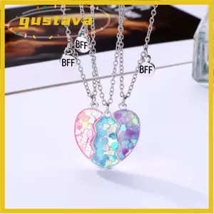 GUSTAVA 3 Chiếc Phù Hợp Với Trái Tim Mặt Dây Chuyền Vòng Cổ, Hợp Kim Dễ Thương BFF Dây Chuyền, Tình Bạn Tình Bạn Trang Sức Hoạt Hình Nhỏ Giọt Vòng Cổ Trái Tim