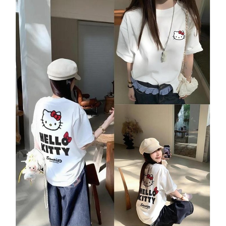 （Giao hàng 24h）Angela Áo Hello Kitty áo phông cotton, form suông rộng phong cách trẻ trung -Top women, Women's T-shirts