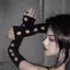 Găng tay ngón PYCOU, Tay áo khiêu vũ đường phố màu đen Gothic, Khóa kim loại Đinh tán phong cách Punk dành cho nữ