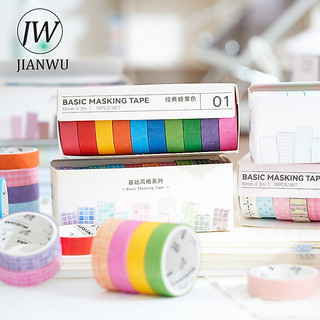 JIANWU 10 Cuộn / bộ Phong Cách Cơ Bản Series Vintage Nhiều Màu Sắc Gird Phong Cảnh Chất Liệu Cắt Băng Washi Sáng Tạo Tạp Chí Văn Phòng Phẩm