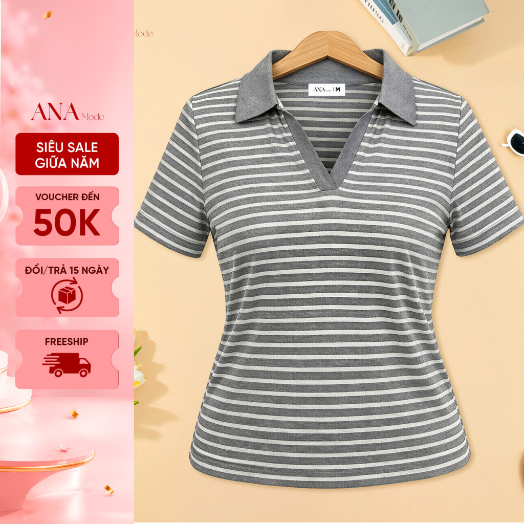Áo Thun Sọc Ngang Trung Niên ANA Mode Chất Liệu Cotton Thanh Lịch Đi Chơi Quà Tặng Mẹ AT25CBG08