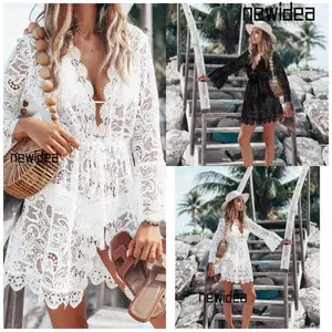Váy bơi NEWIDEA, Bikini bằng vải Polyester hoa, Váy đi biển màu trắng ren gợi cảm dành cho nữ