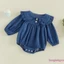 Bộ áo liền quần Denim dài tay cổ búp bê có nút phía trước cho mùa xuân thu