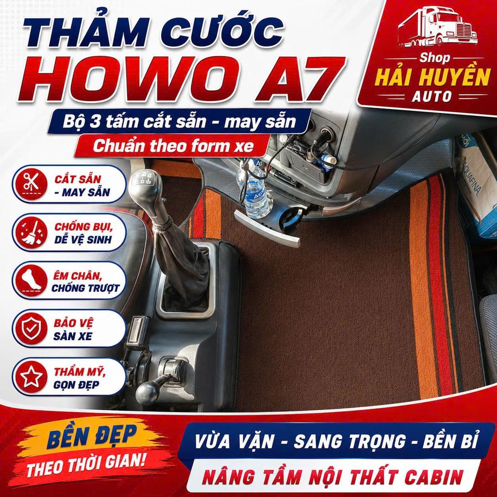[Howo A7] Bộ thảm lót sàn cước cho xe đầu kéo Howo A7 cắt sẵn và may bo viền chống nước, chống trơn trượt, Nội thất ô tô