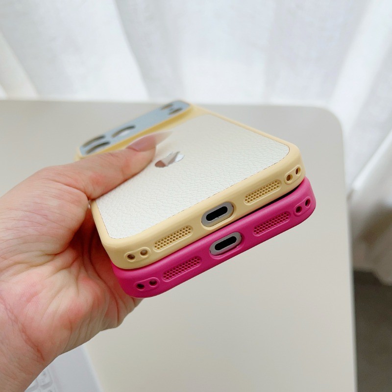 Kết cấu da tương phản sang trọng ngay lập tức 17 Ốp điện thoại cứng Thích hợp cho iPhone 17 16 15 14 13 Pro Max Plus Ốp lưng