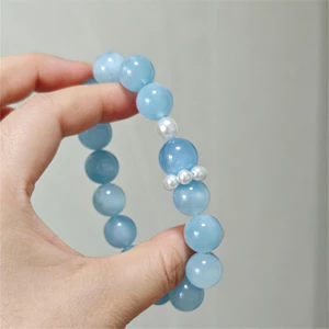 Ins Vòng tay thạch anh aquamarine hợp thời trang Vòng tay đính cườm cao cấp tinh tế làm sáng da hàng ngày trang sức
