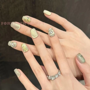 10 Chiếc Phong Cách Trung Hoa Màu Vàng Vuông Giả Móng Tay Siêu Linh Hoạt Lâu Dài Móng Tay Giả Cho Chuyên Nghiệp Móng Tay Nghệ Thuật Salon Cung Cấp
