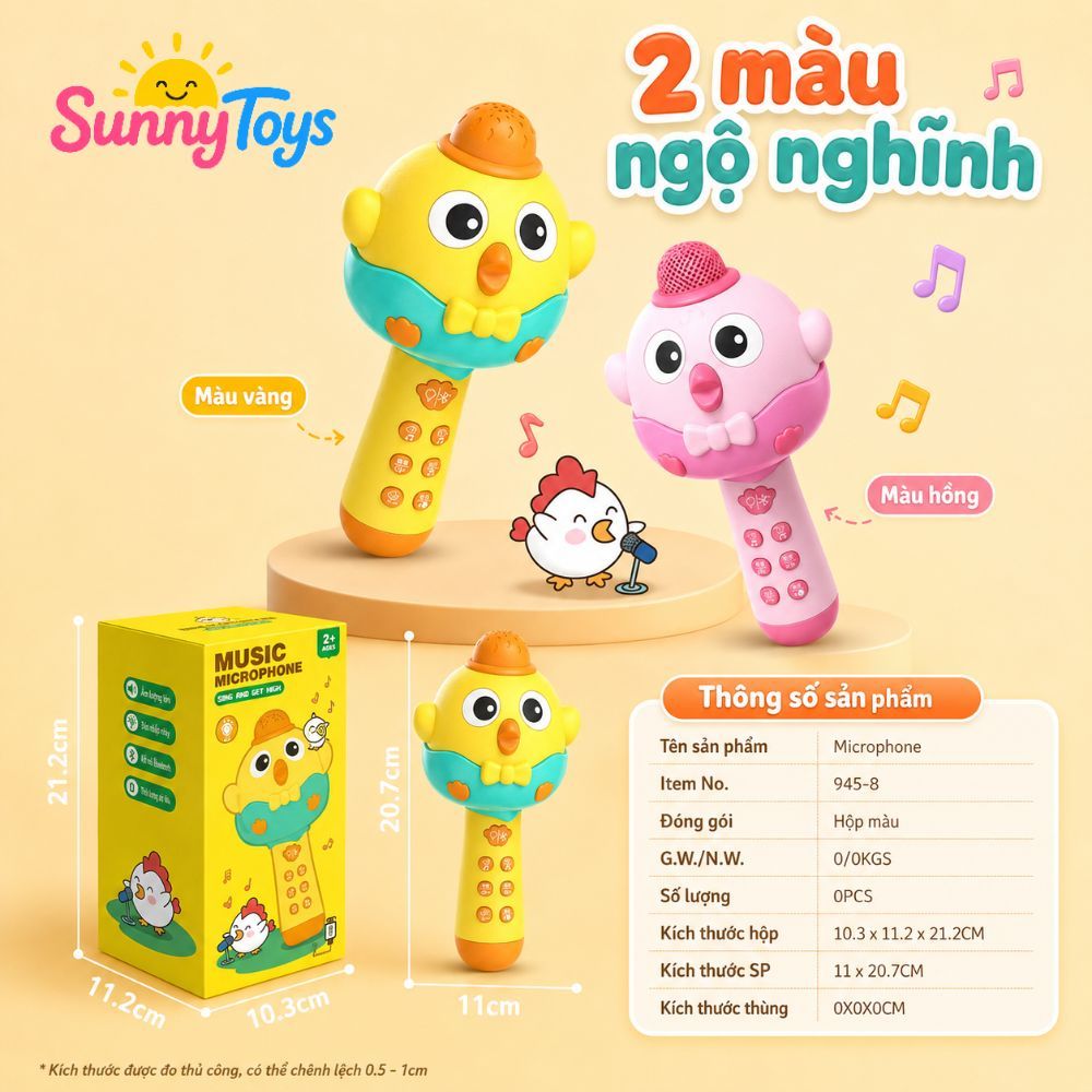 Micro Gà Con SunnnyToys Có Bluetooth - Đồ Chơi Karaoke Sạc Điện Cho Bé Vui Hát