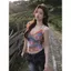 Milyfashion In Hoa Cổ Chữ V Sling Ren Khâu Giả Hai Mảnh Áo Ngắn Có Miếng Lót Ngực Y2K Slim-Fit Slim Hơn Nhìn Phong Cách Mới GCAV