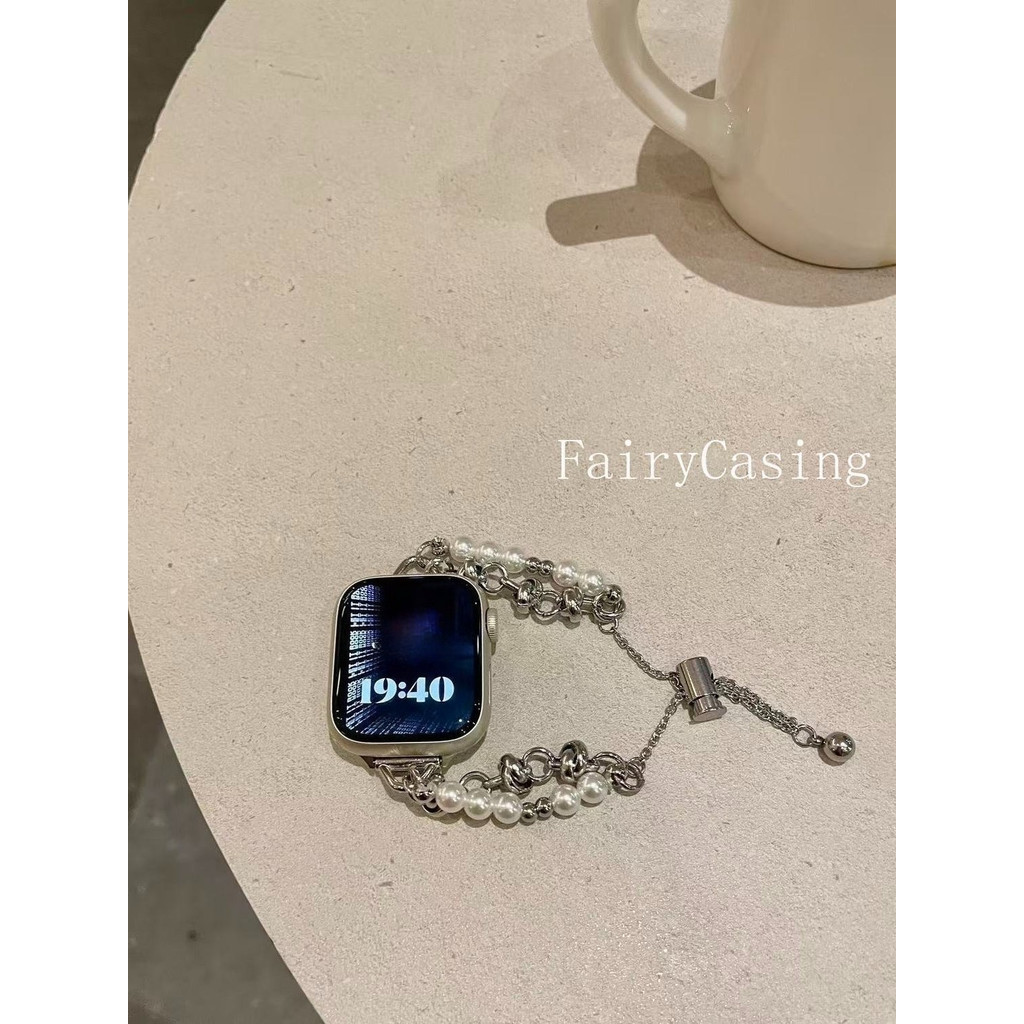 Dây đeo chuỗi hạt ngọc trai hàng đôi cho Apple Watch S11 10 42 46mm 9 8 7 6 5 4 Vòng tay iWatch 40 41 44 45 38 49mm Band