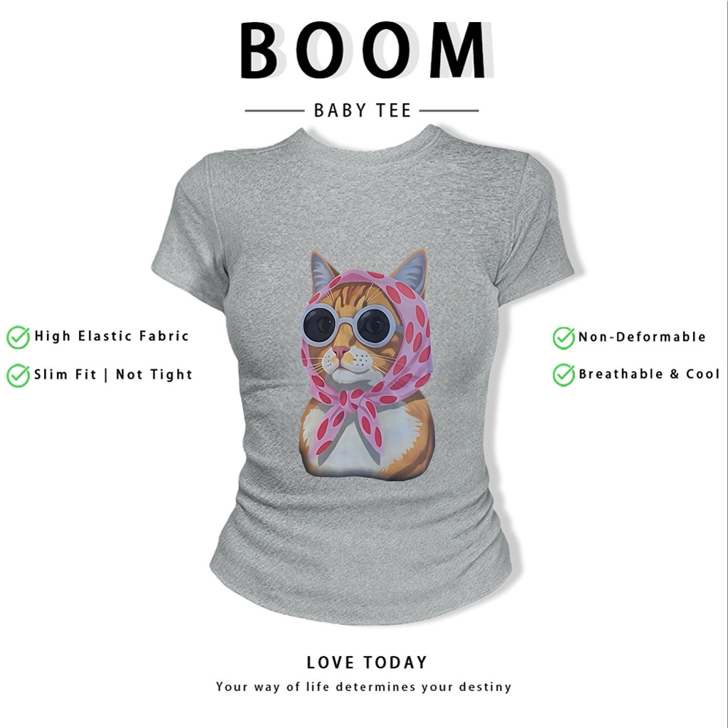 BOOM Áo Baby Tee Nữ Cotton Ôm Body-Áo Thun Ngắn Tay Y2K In Hình PhongCách Mùa Hè, Cổ Tròn Hàng Đầucách hàn quốc phong148