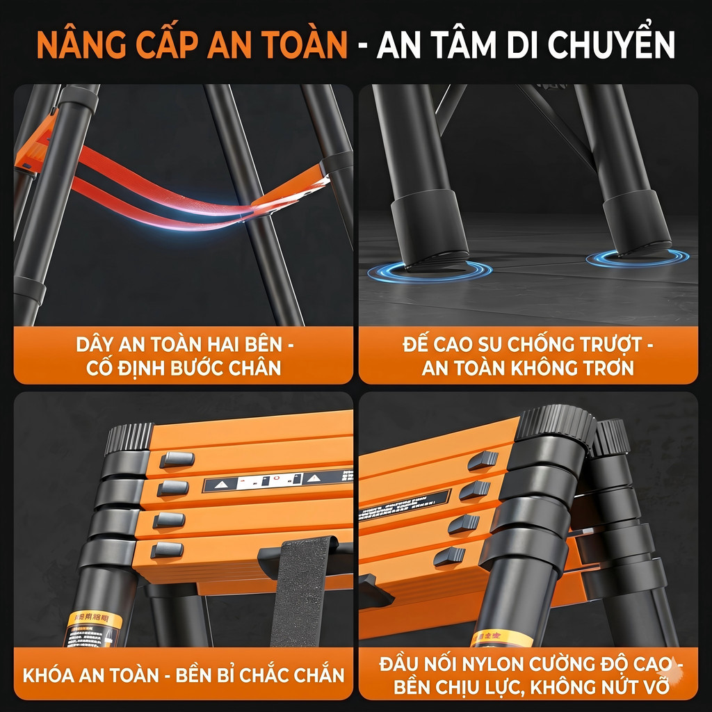 Thang chữ A gấp gọn thang đi bộ thép carbon đa năng chịu tải 400kg chống trượt an toàn dễ dàng chở bằng xe máy