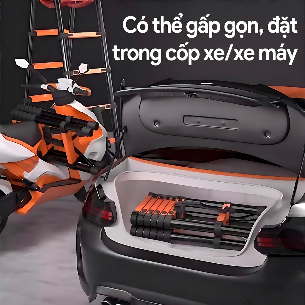 Thang chữ A gấp gọn thang đi bộ thép carbon đa năng chịu tải 400kg chống trượt an toàn dễ dàng chở bằng xe máy