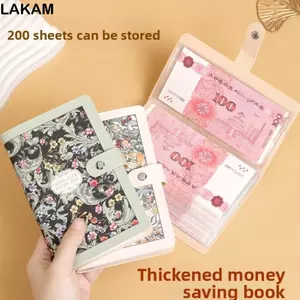LAKAM 100 Phong Bì Tiết Kiệm Tiền Challeng, Dung Tích Lớn Tiết Kiệm Tiền Ngân Sách Sổ Tay, Chất Kết Dính Ngân Sách Chống Thấm Nước PU Vintage