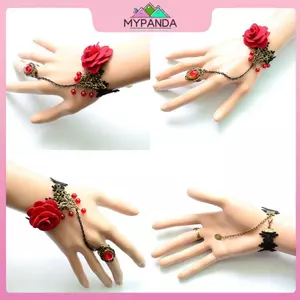 MYPANDA Thời Trang Gothic Gothic Gothic Gothic Retro Vintage Hoa Ma Cà Rồng Dép Hoa Hồng Vòng Tay Ren.