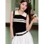 Áo Vest sọc màu tương phản cổ điển Pure Desire Style Sang trọng Slim-fit Slimer Look Đan Top