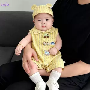 Bộ áo liền quần mùa hè SAIA, Bộ áo liền quần chấm bi không tay, Bộ đồ liền thân thông thường thoáng khí thoải mái cho bé trai bé gái Quần yếm cho bé sơ sinh
