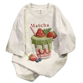 Áo phông form rộng oversize tối giản phong cách họa tiết Matcha và trái cây Quả dâu Tây-thubaaaaa