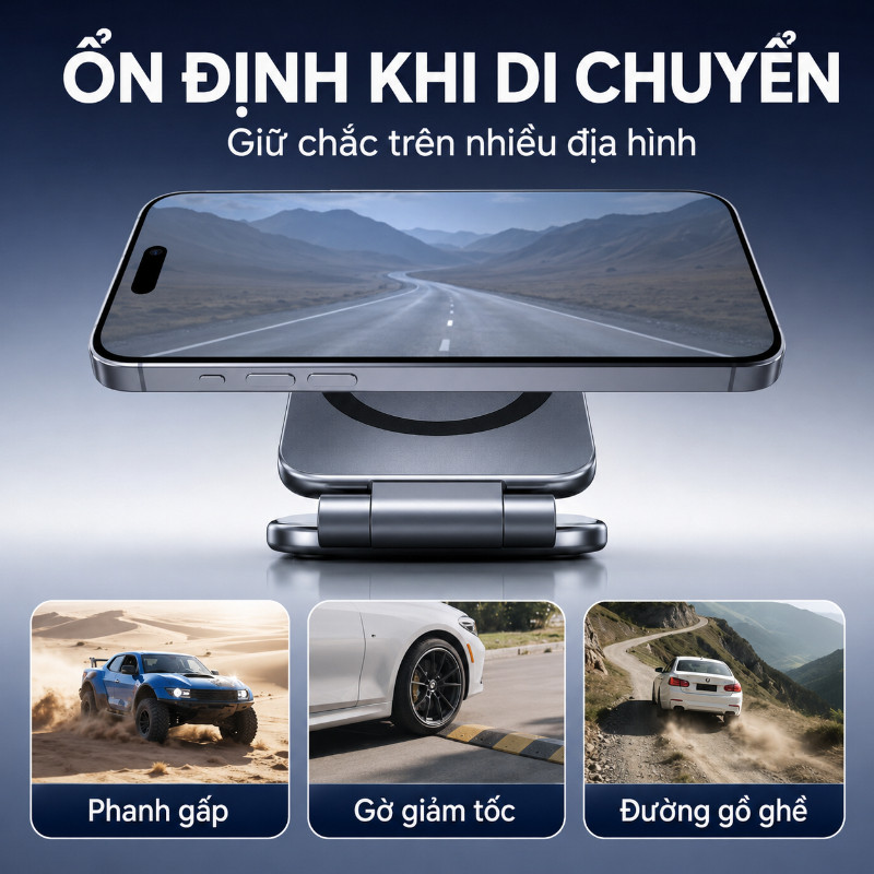Giá Đỡ Điện Thoại Từ Tính Cho Ô Tô - Siêu Mỏng, Gập Lại, Nam Châm Mạnh & Chống Rung, Cho Bảng Điều Khiển
