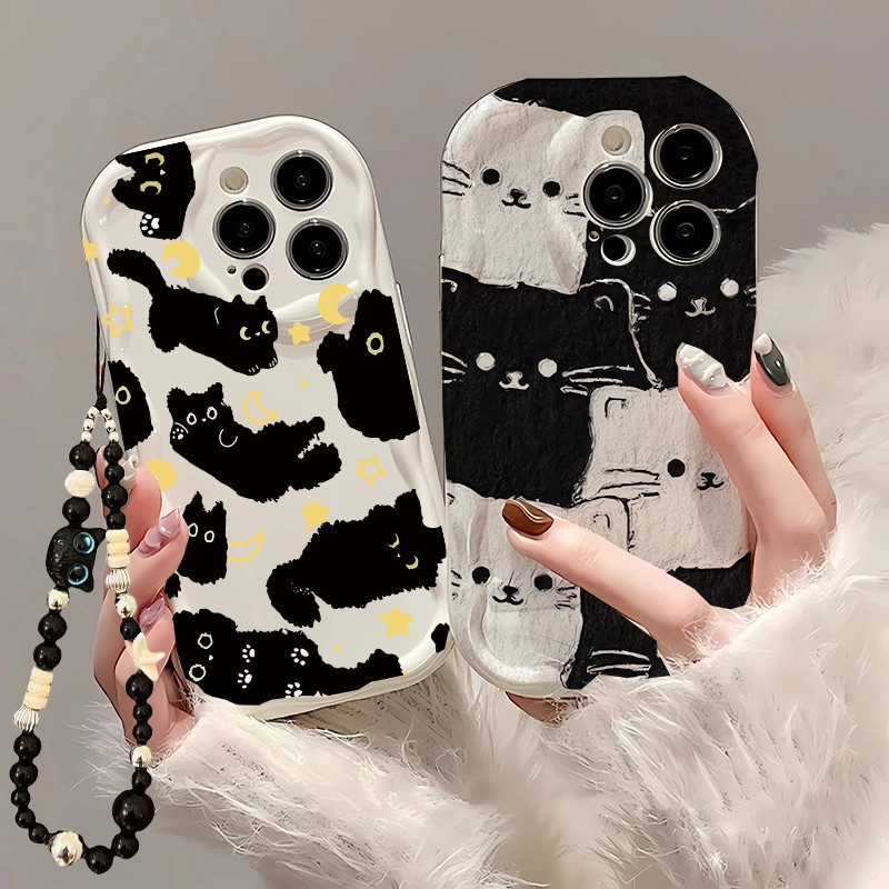 Ốp Lưng Mèo Đen Dễ Thương Cho Xiaomi POCO X8 Pro Max M7 X7 X6 F7 F8 Ultra MI 15T Pro Vỏ Có Họa Tiết Chainy Camera Động Vật Bảo Vệ Chống Sốc 3D Sóng Cong Cạnh Mềm TPU Silicon