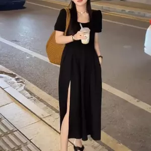 Đầm ren phong cách Hepburn kiểu Pháp Váy xẻ eo hẹp Phiên bản thịt Phiên bản mùa hè dành cho nữ Váy dài ôm hơn