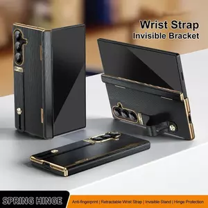 Khung mạ điện PC cứng Bảo vệ bản lề Vỏ điện thoại PU cho Samsung Galaxy Z Fold 8 7 4 3 5 6 Fold7 có vỏ bảo vệ màn hình