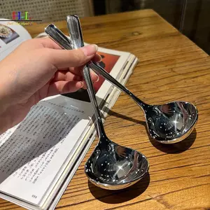 Thìa Canh Bằng Thép Không Gỉ HL Phong Cách Hàn Quốc Thìa Lớn Tay Cầm Dài Thìa Để Uống Súp Congee Thìa Nhà Hàng Lẩu Thìa LMWU