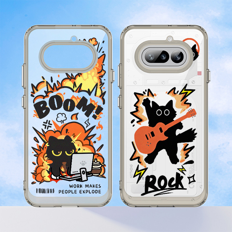 For Nothing Điện thoại 4A Pro 3A Pro 2 2A "Rock Cat" "Boom Cat" Vỏ điện thoại trong suốt cứng / Vỏ điện thoại không có gì chống sốc