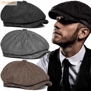 OUSXA Nam Newsboy Mũ, Mũ nồi phong cách cổ điển thông thường, Mùa thu đông Thiết kế phẳng Chất liệu Tweed Mũ hình bát giác cổ điển Mặc đường phố