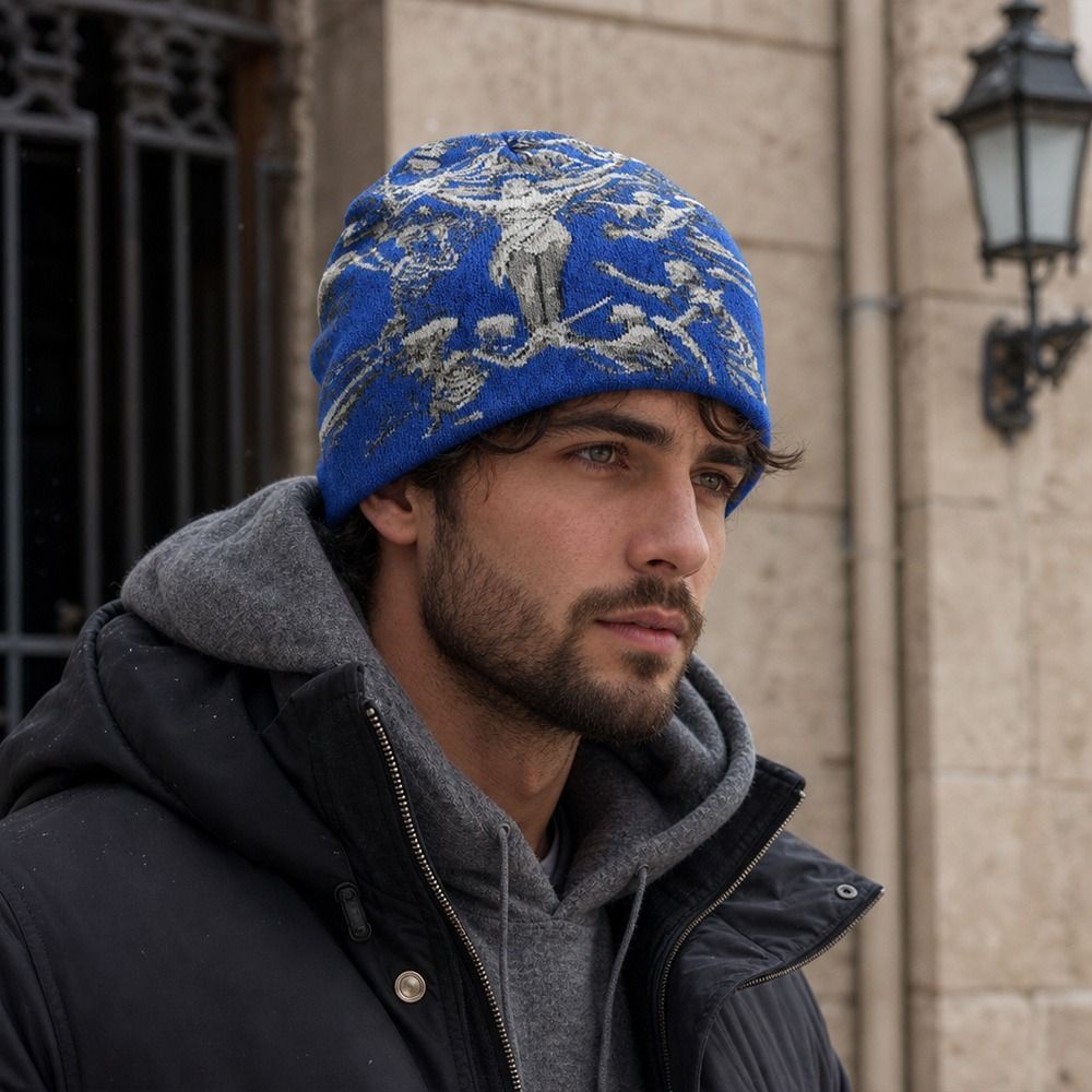Mũ dệt kim Jacquard NORBORTO, Ấm áp Hip-hop Street Beanies, Thời trang đa năng Bảo vệ tai Mũ mùa đông thông thường dành cho nam nữ