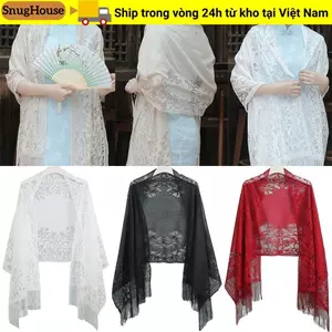 Khăn choàng nữ SNUGHOUSE, Áo choàng dạ hội nhiều màu rỗng, Phụ kiện đám cưới có khăn choàng vải tuyn tua rua