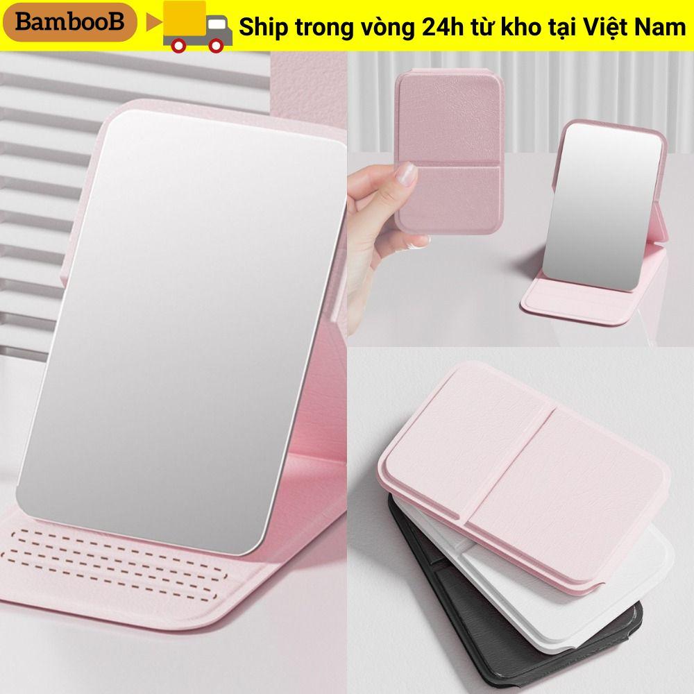 Gương để bàn Mini BAMBOOB, Gương trang điểm cầm tay đứng đơn giản, Gương gấp bỏ túi màu trơn cầm tay nhỏ Trang điểm Chăm sóc da