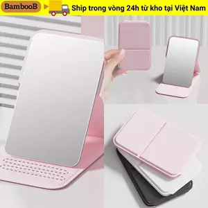 Gương để bàn Mini BAMBOOB, Gương trang điểm cầm tay đứng đơn giản, Gương gấp bỏ túi màu trơn cầm tay nhỏ Trang điểm Chăm sóc da