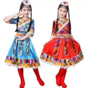✿ Trẻ em Tây Tạng Váy khiêu vũ truyền thống Cô gái Savanna Trang phục có tay áo nước Sự kiện Liên Hợp Quốc