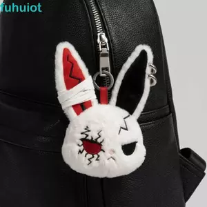 Móc khóa thỏ sang trọng FUHUIOT, Móc khóa thỏ bị thương bằng vải Cotton PP Gothic, Túi xách Bông tai vòng quyến rũ Động vật Phong cách đen tối Túi lông dễ thương Mặt dây chuyền Quà tặng cho phụ nữ