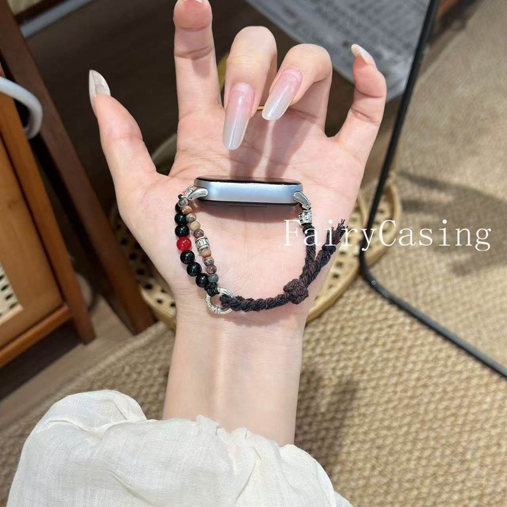 Dây dệt màu nâu Dây đeo hạt cho Xiaomi Mi Band 10 9 8 7 Pro 6 5 4 3 Vòng đeo tay NFC cho Redmi Watch 6 5 4 Dây đeo cổ tay