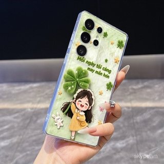 Ốp Điện Thoại Mới Clover Girl Bốn Lá Thích Hợp Cho Samsung A13 A05 A03 S23 S24 S25 ULTRA S22 S23PLUS S24PLUS A02S A12 A06 S23ULTRA Vỏ Bảo Vệ Chống Sốc