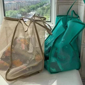 Ins Style Trong Suốt Gạc Túi Đeo Vai Rỗng Túi Đi Biển Bơi Tắm Dung Tích Lớn Lưới Thoát Nước Túi