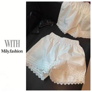 Milyfashion Ren Trắng Khâu Quần Short Nữ Mùa Hè Phong Cách Mới Rời Phù Hợp Với Nhà Ống Rộng Nữ