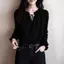 Thiết kế kiểu Pháp Feel Black Áo dài tay dành cho nữ mùa xuân Phong cách mới buộc dây dáng ôm hơn Tính khí Thời trang Tuổi-