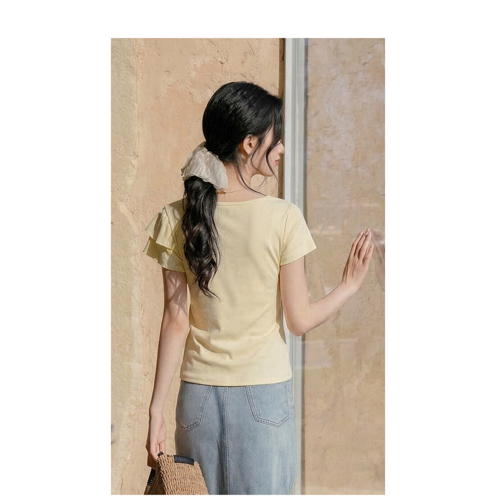 Mutu Pháp Phong Cách Mới Mùa Hè Áo Thun Tay Ngắn Áo Thun Nữ 2026 Thời Trang Sang Trọng Nhỏ Slim-fit Ôm Hơn Nhìn Top